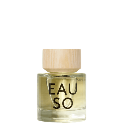 A bottle of Eau So perfume with a light wood cap and clear glass bottle showing a pale yellow liquid, on a solid white background.