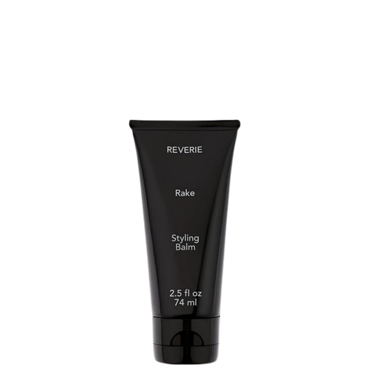 A black squeeze tube of REVERIE Rake Styling Balm, 2.5 fl oz (74 ml), shown against a plain white background.