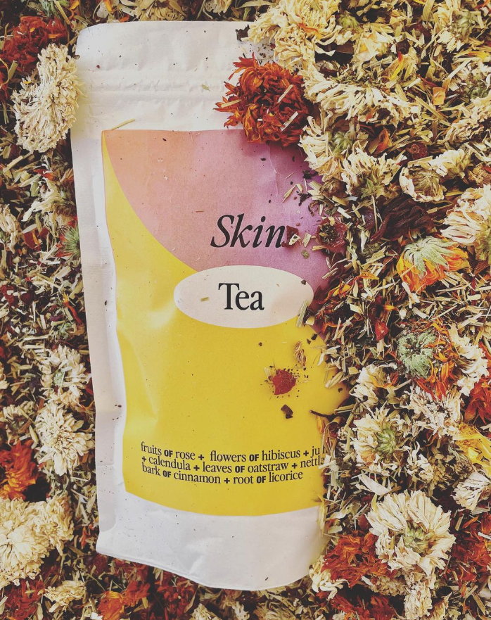 skin tea and flowers